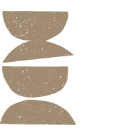 Abstract shape consisting of five stacked, irregular, stone-like pieces in varying shades of light brown.