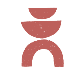 Abstract geometric shapes in shades of red arranged vertically.