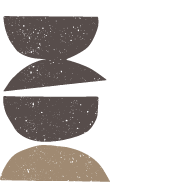 Abstract shape consisting of five stacked, irregular, stone-like pieces in varying shades of brown and light brown.