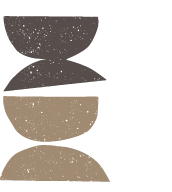 Abstract shape consisting of five stacked, irregular, stone-like pieces in varying shades of brown and light brown.