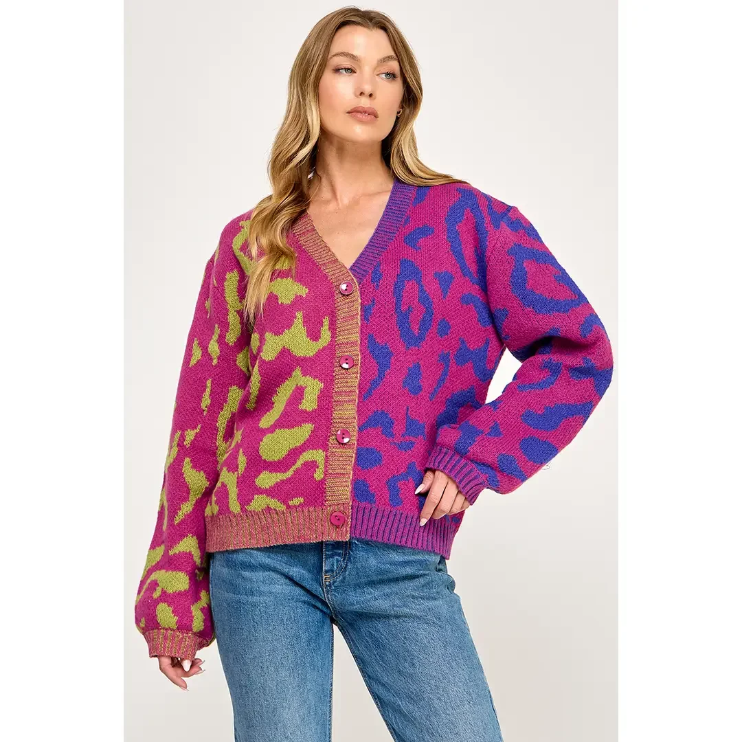 Leopard Color Block Cardigan