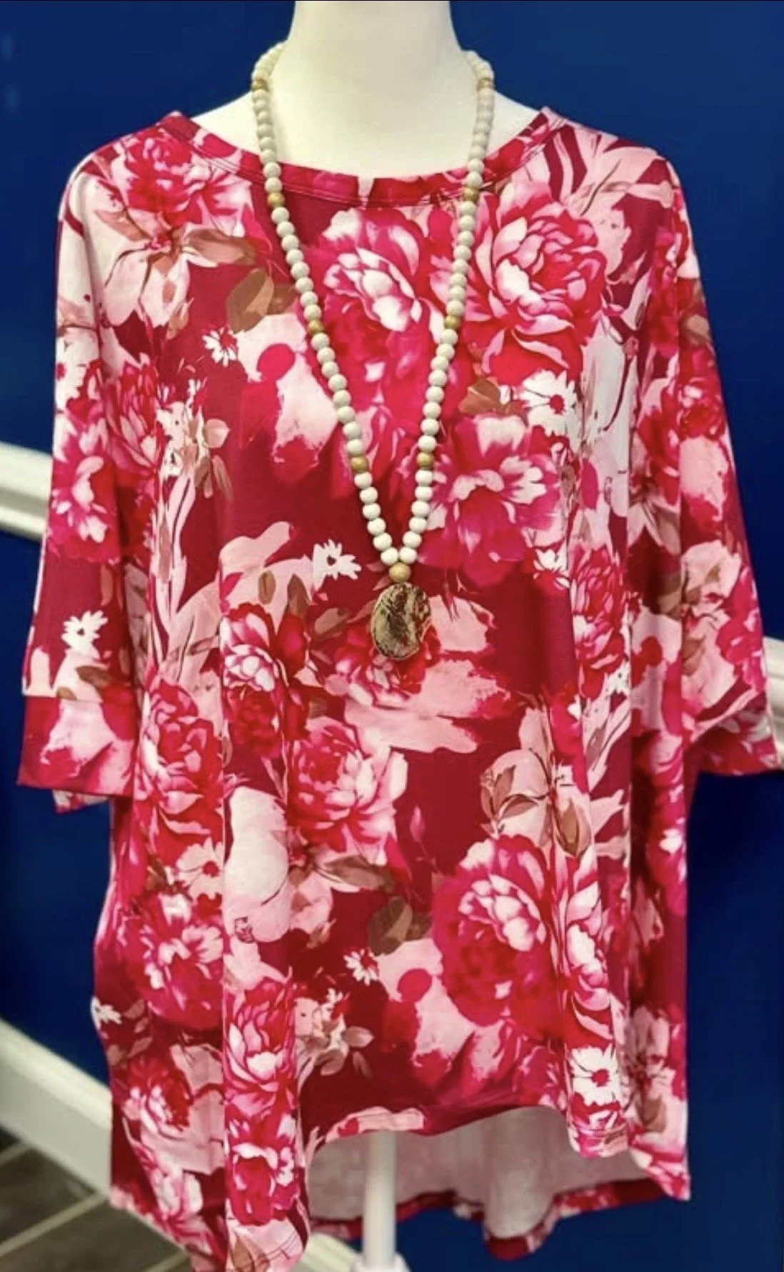 Plus Size Red Floral Print Short Sleeve
