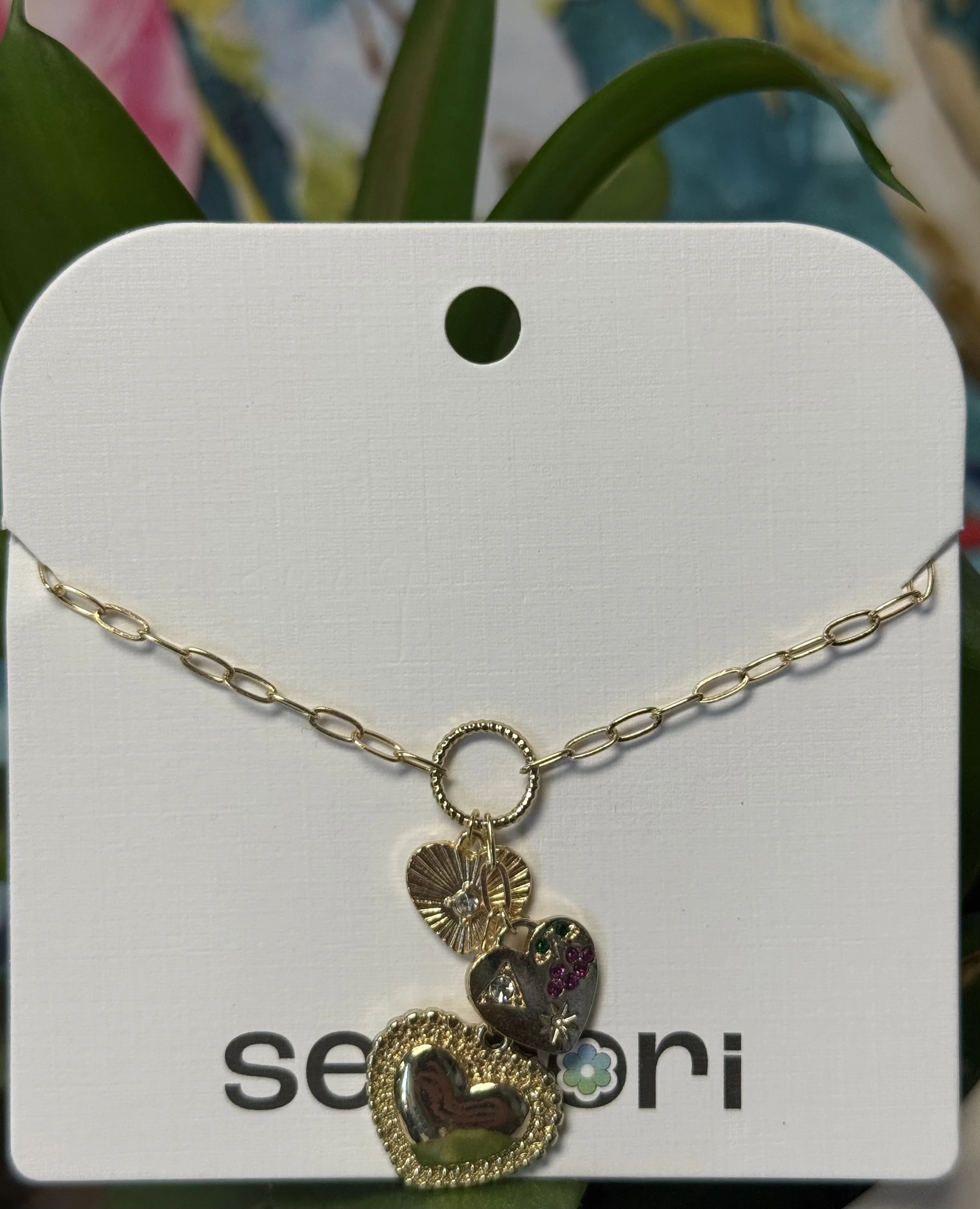 Gold Dainty Triple Heart Charm Pendant Necklace