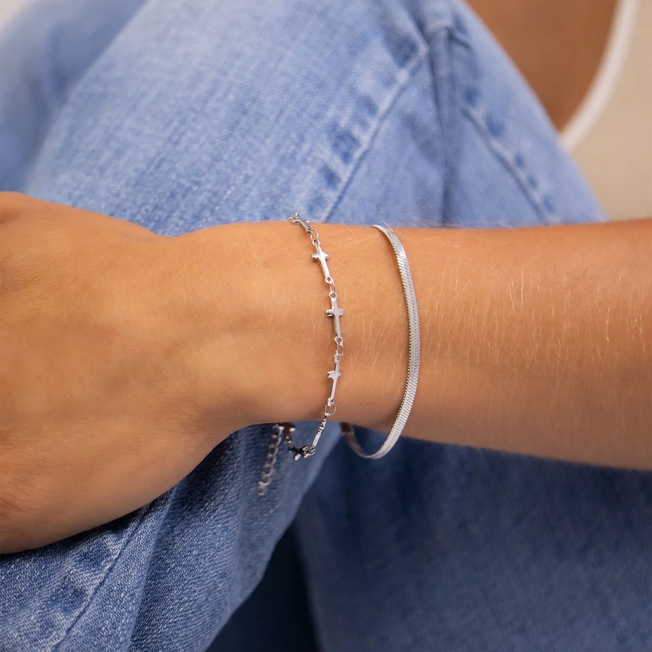 18K Stainless Steel Cross Chain Bracelet