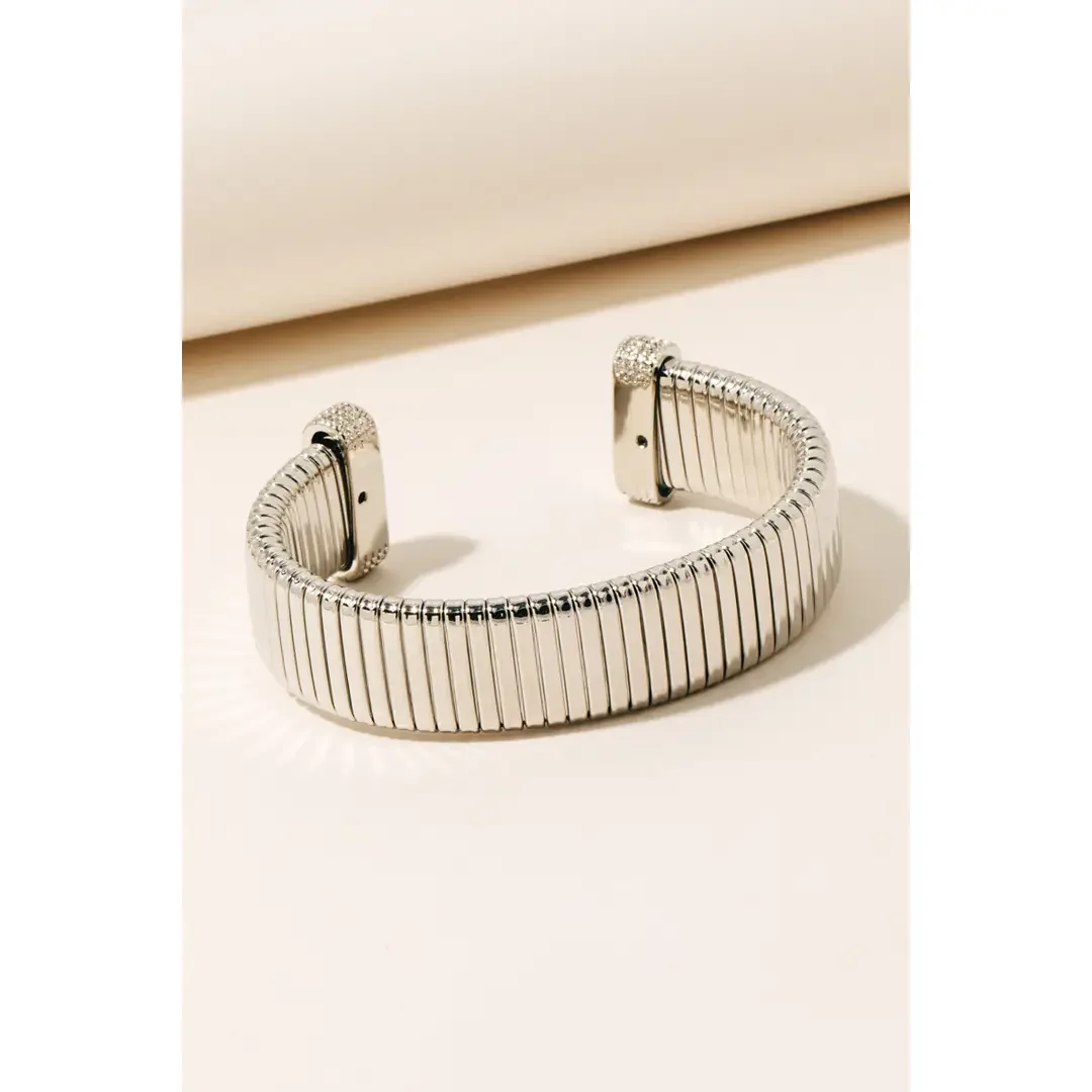 Wide Flat Elastic Metallic Cuff Bracelet