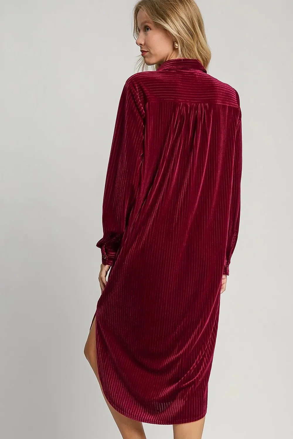 Umgee Raspberry Stripe Button Down Midi Dress