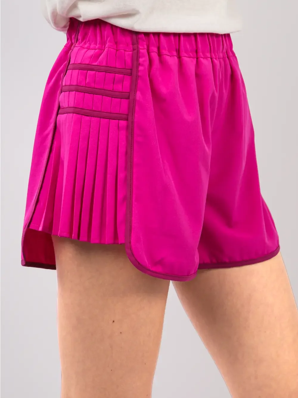 Fuchsia Side Pleated Activewear Shorts