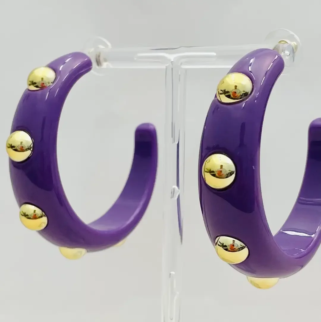 Purple Chic Acrylic Hoop W/Gold Studs