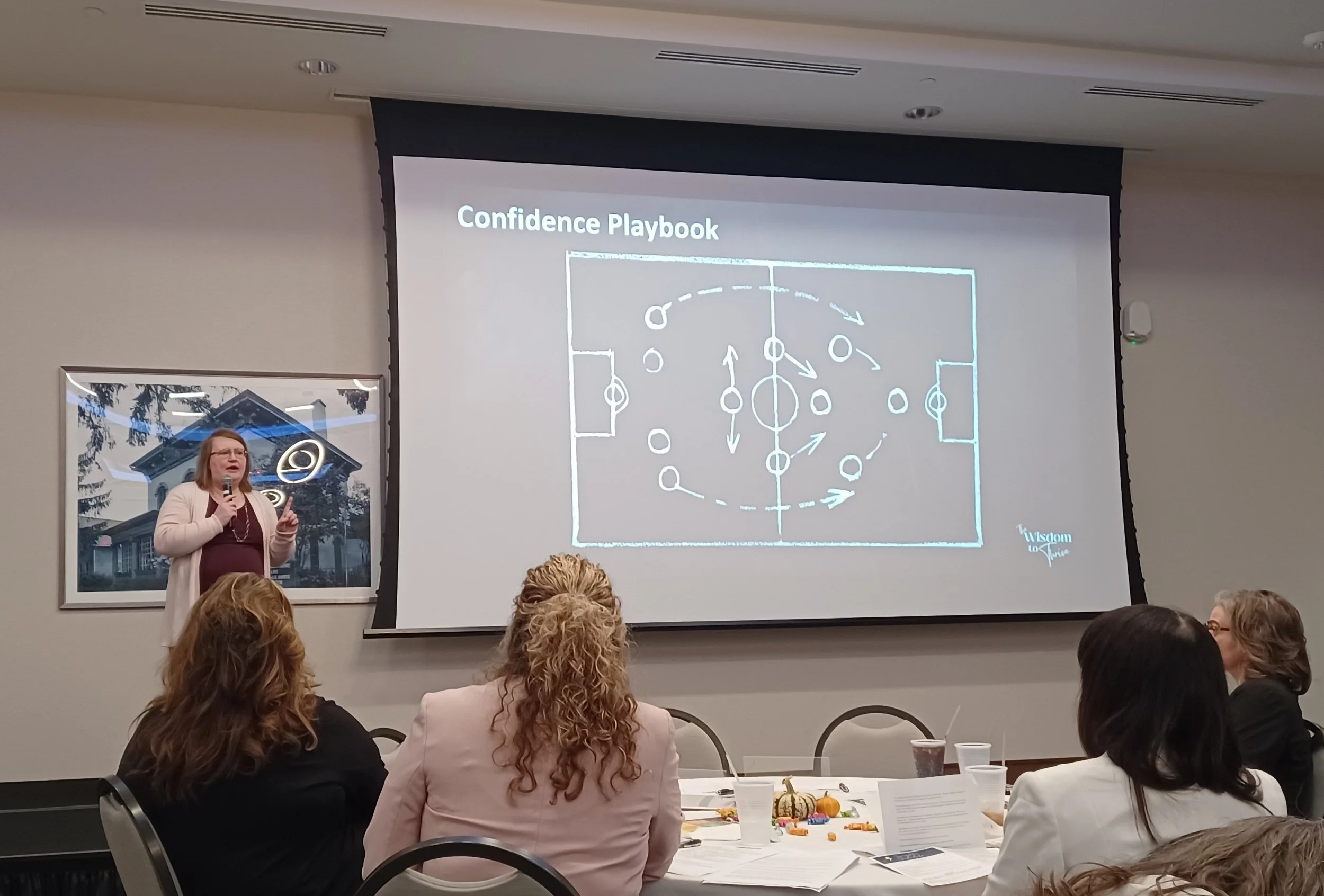 Michelle Pezley presenting the Confidence Playbook at a training..