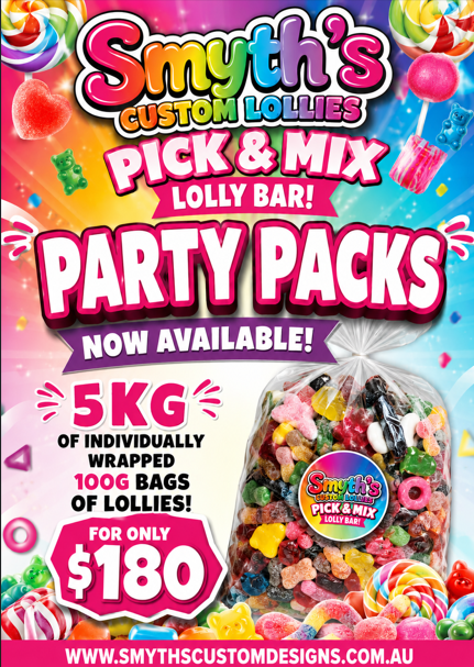 Bulk Party Pack: 5kg Assorted Lollies (100g Bags)