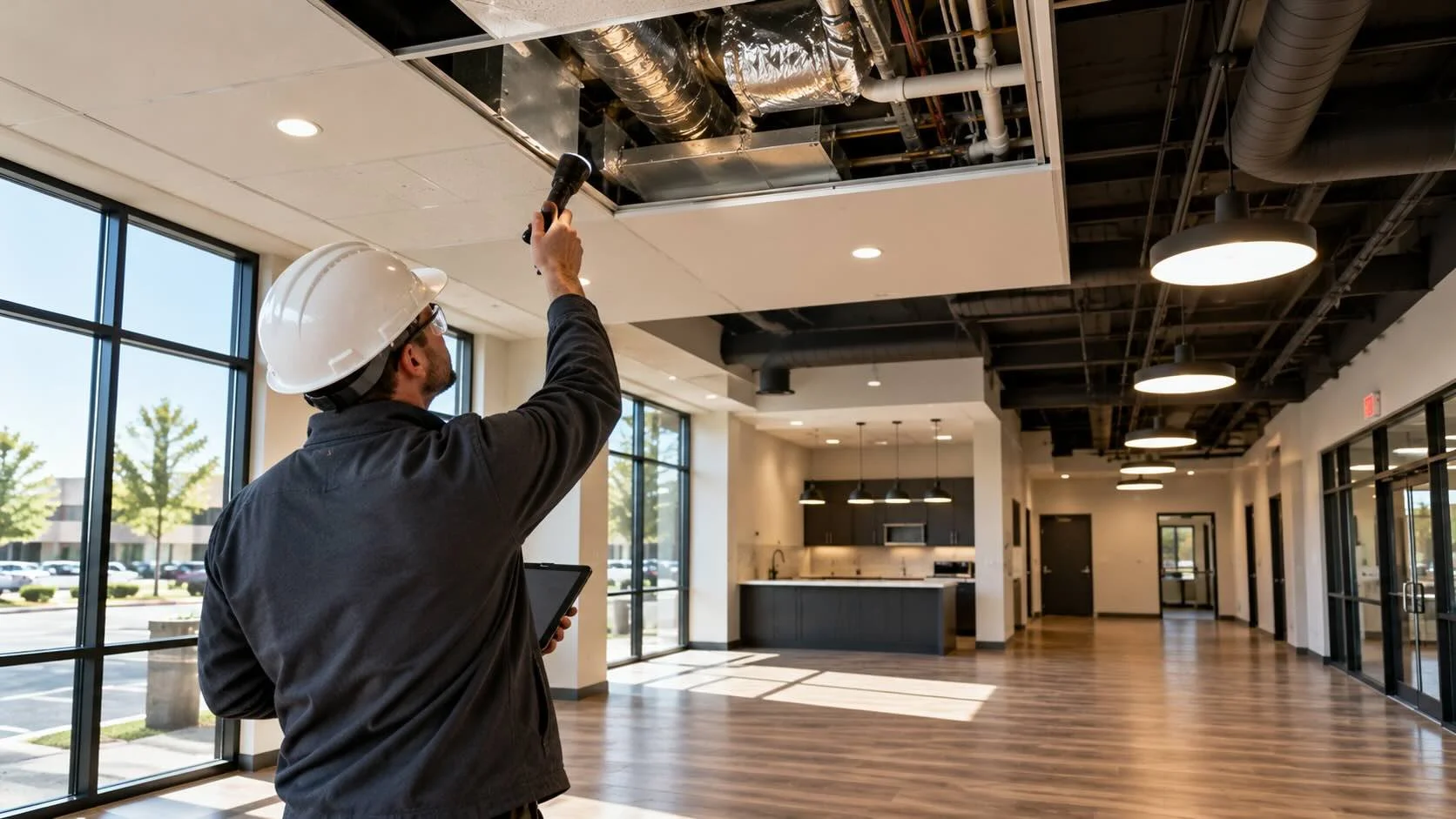 Man inspecting the inside of a ceiling