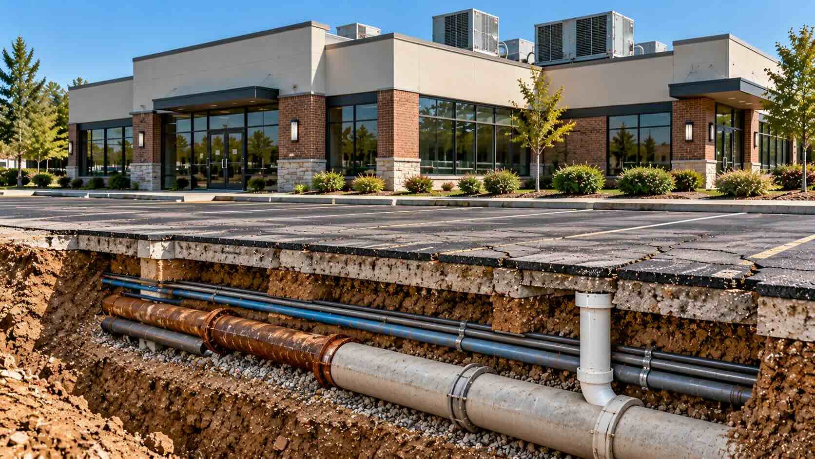 Cutaway of underground pipe
