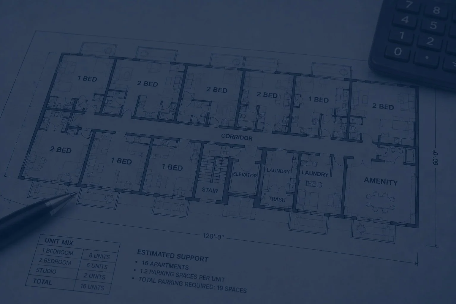 Architectural floor plans and 3D model showing potential apartment unit layouts and building efficiency.