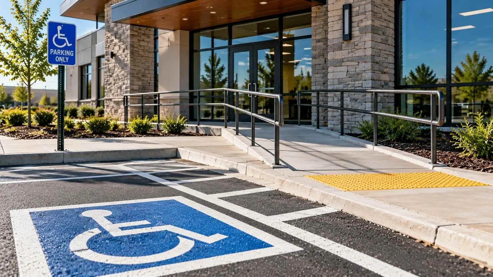 Handicap parking spot in front of building