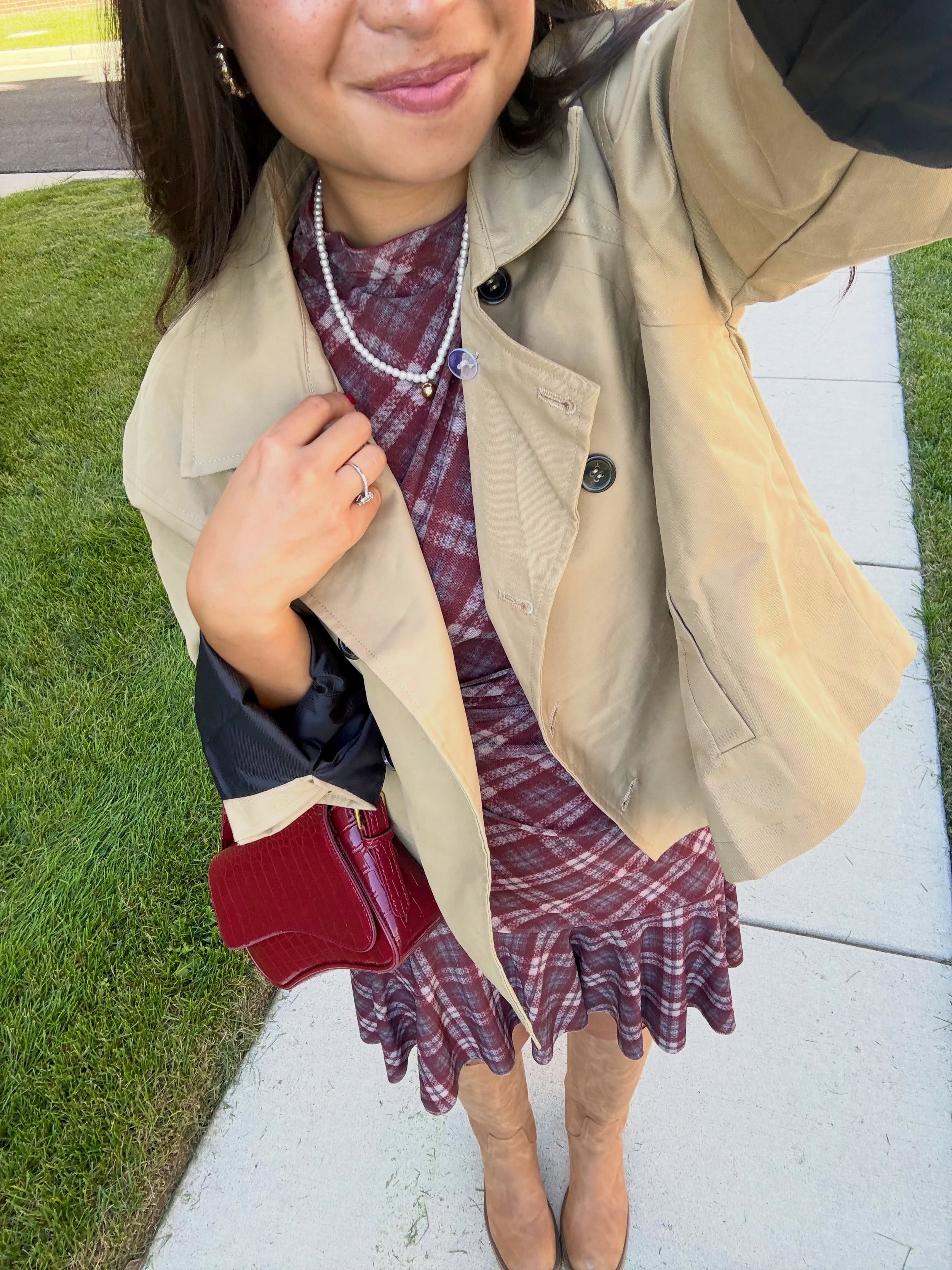running all over town in my new plaid dress✨🍂😌 @lulus #lulusambassador #lovelulus