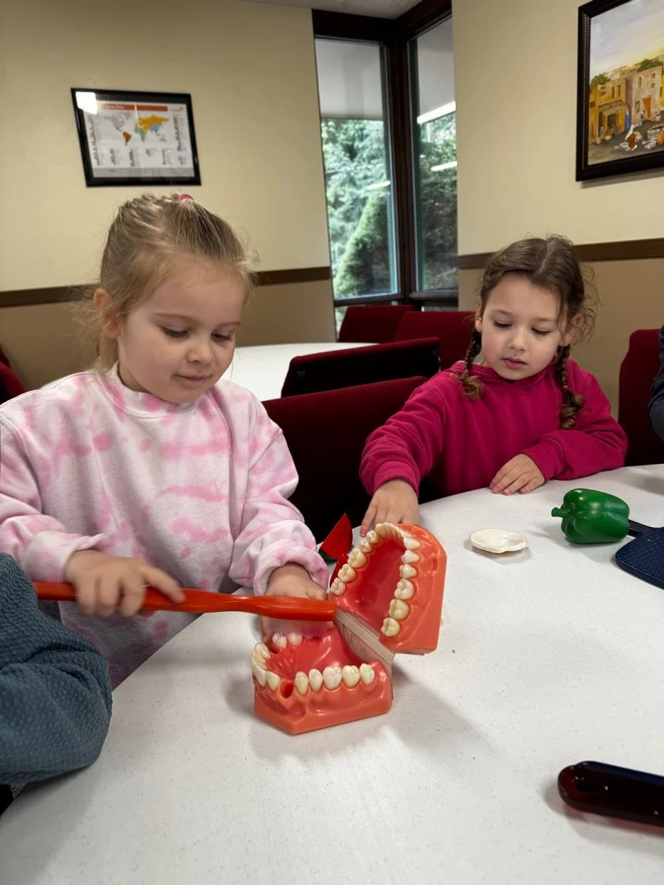 Children learning healthy dental habits through hands-on play.