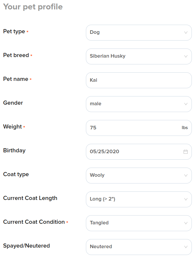 Wingmen & Wiggles online pet grooming intake form