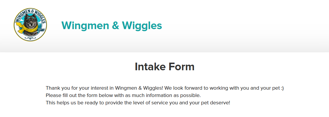 Wingmen & Wiggles online pet grooming intake form