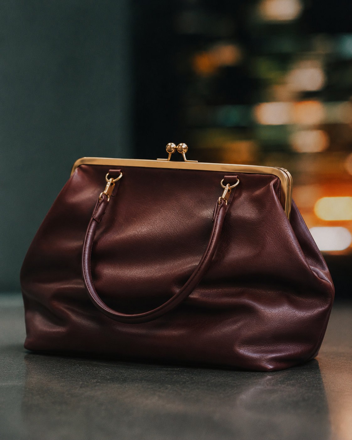 Vintage-Inspired Kiss Lock Tote – Burgundy