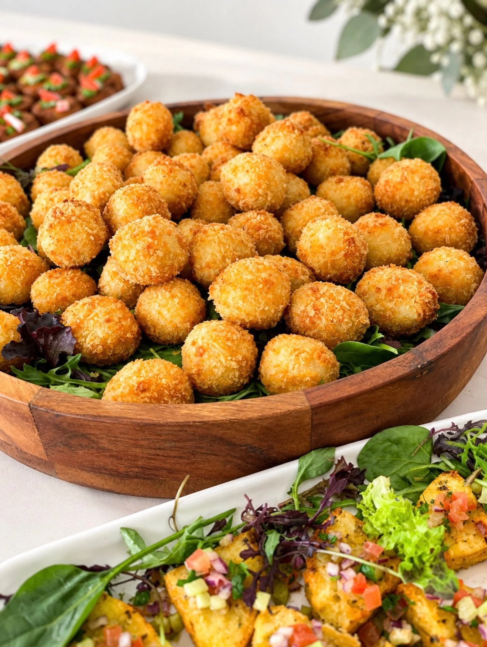 Golden, crispy, bite sized and neat,
A little ball of rice treat.
Crunchy outside, creamy within,
Go on&hellip; have one.
We won&rsquo;t tell a thing!