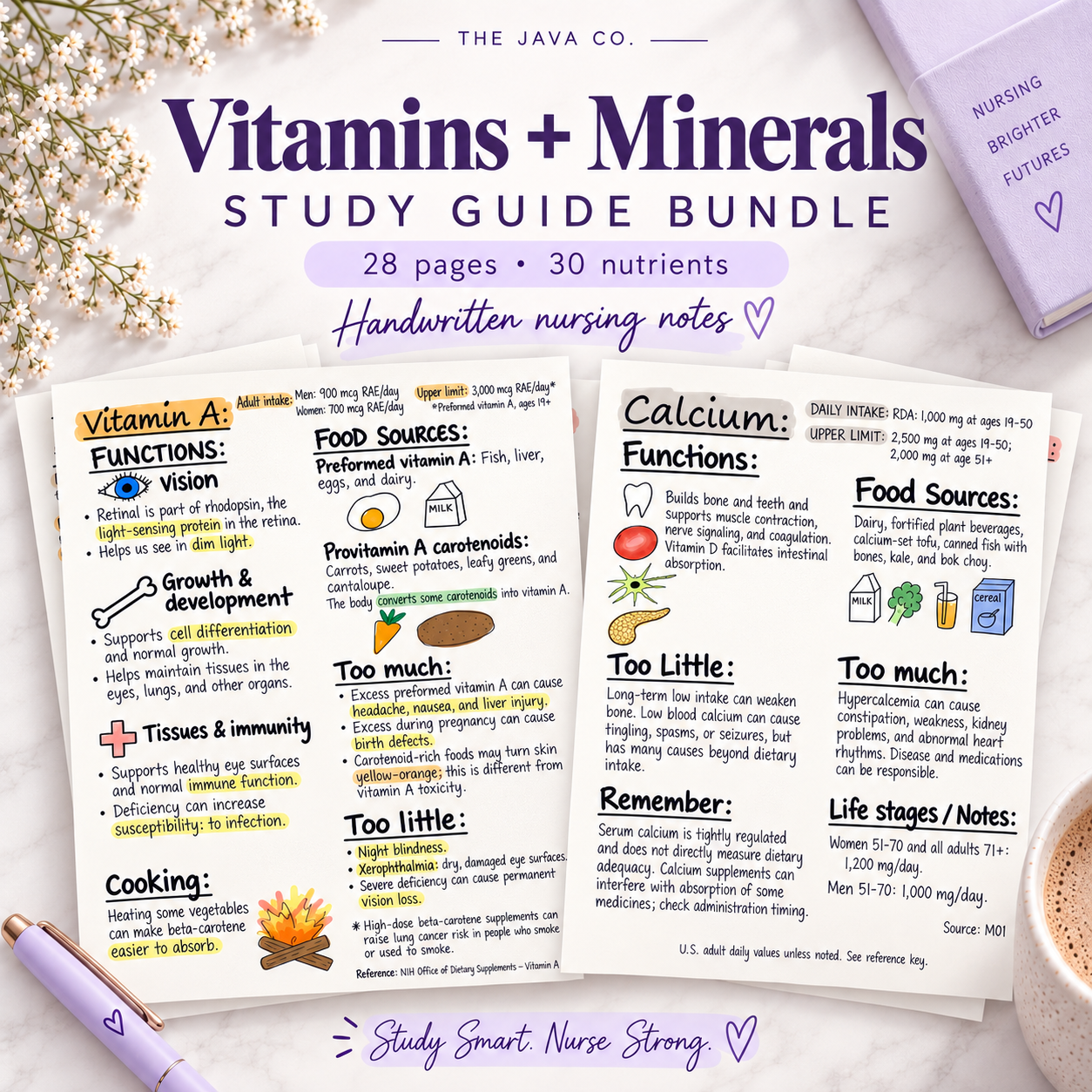 Vitamins & Minerals Nursing Study Guide Bundle | Illustrated PDF