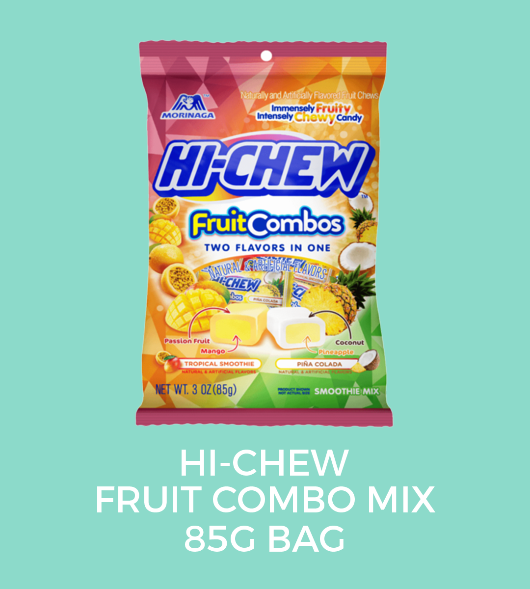 fruit combos MIX  FLAVOURS:   tropical smoothie  and piña colada  WEIGHT: 85GMS
