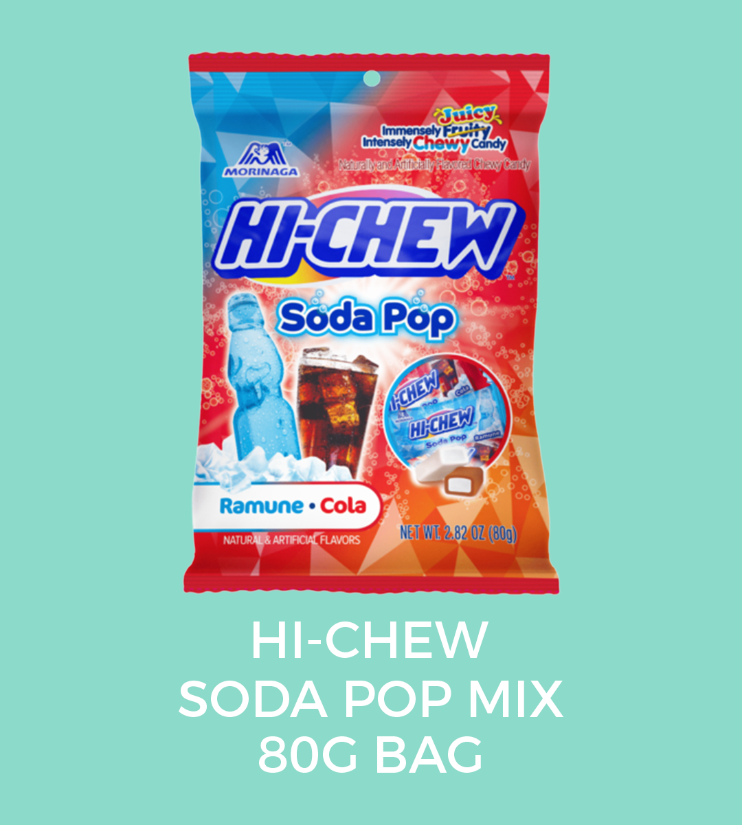 soda pop MIX  FLAVOURS:   cola and ramune  WEIGHT: 80GMS