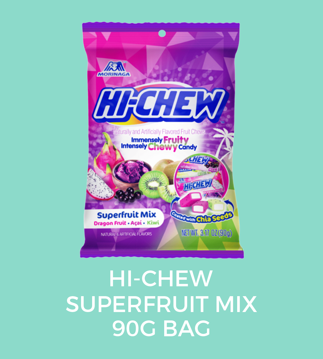 superfruit MIX  FLAVOURS:   dragon fruit,  açaí and kiwi  WEIGHT: 90GMS