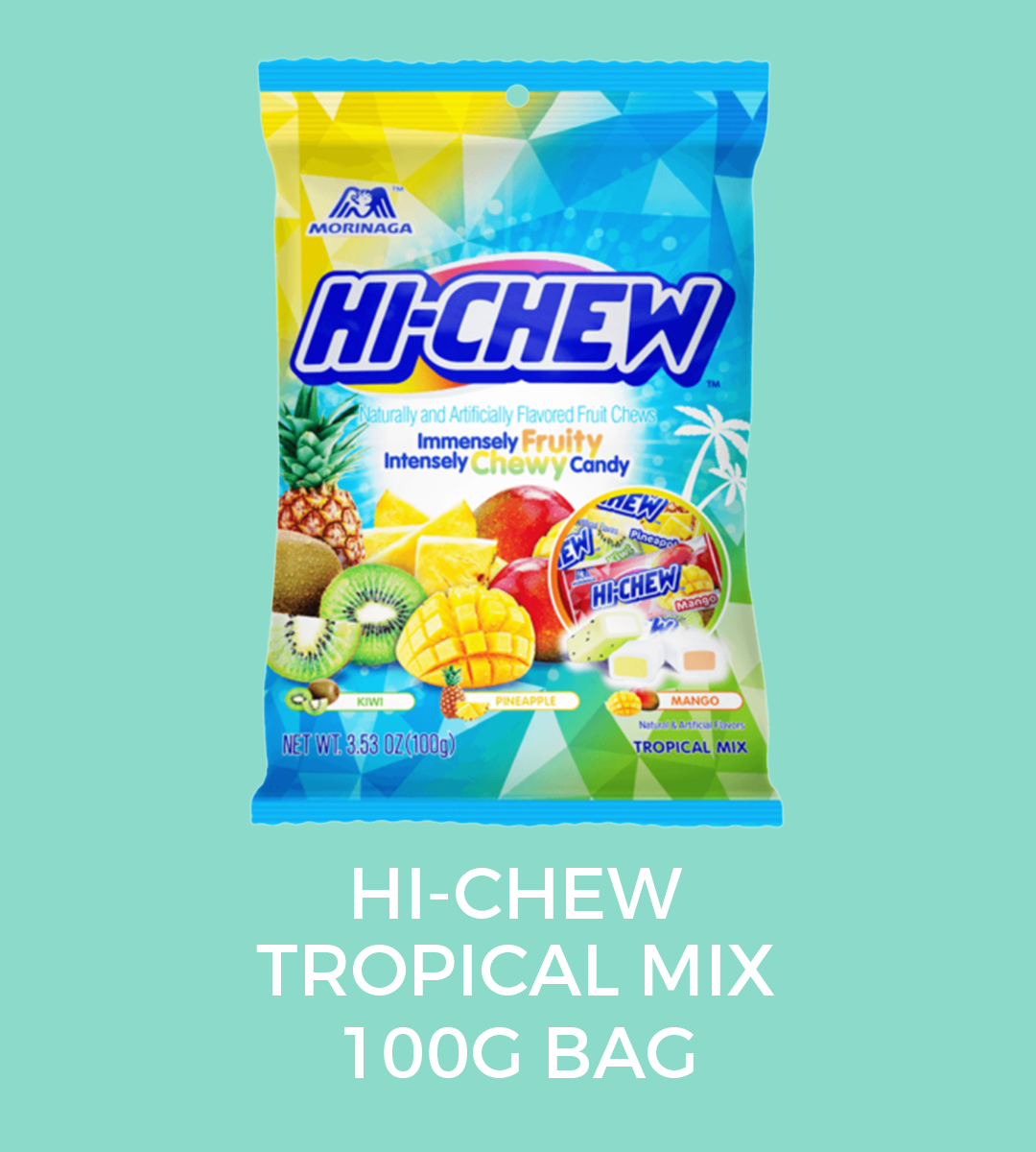 TROPICAL MIX  FLAVOURS:   strawberry, green apple AND grape  WEIGHT: 100GMS