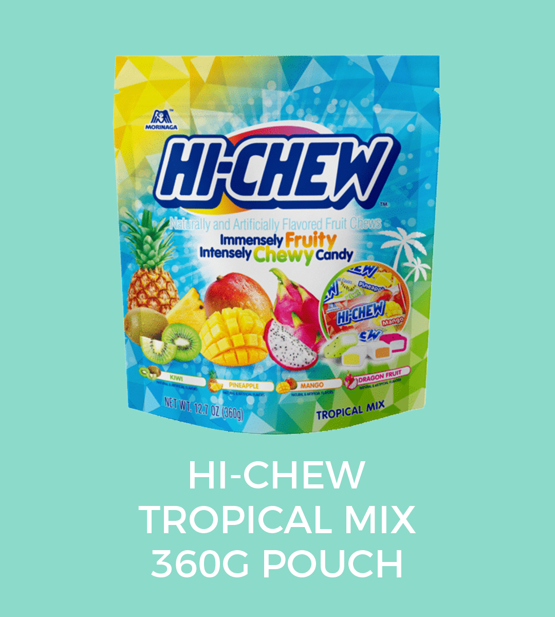 tropical MIX  FLAVOURS:   pineapple, mango,  kiwi and dragon fruit  WEIGHT: 360GMS
