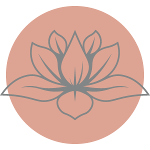 Minimalist line drawing of a lotus flower within a pink circular background