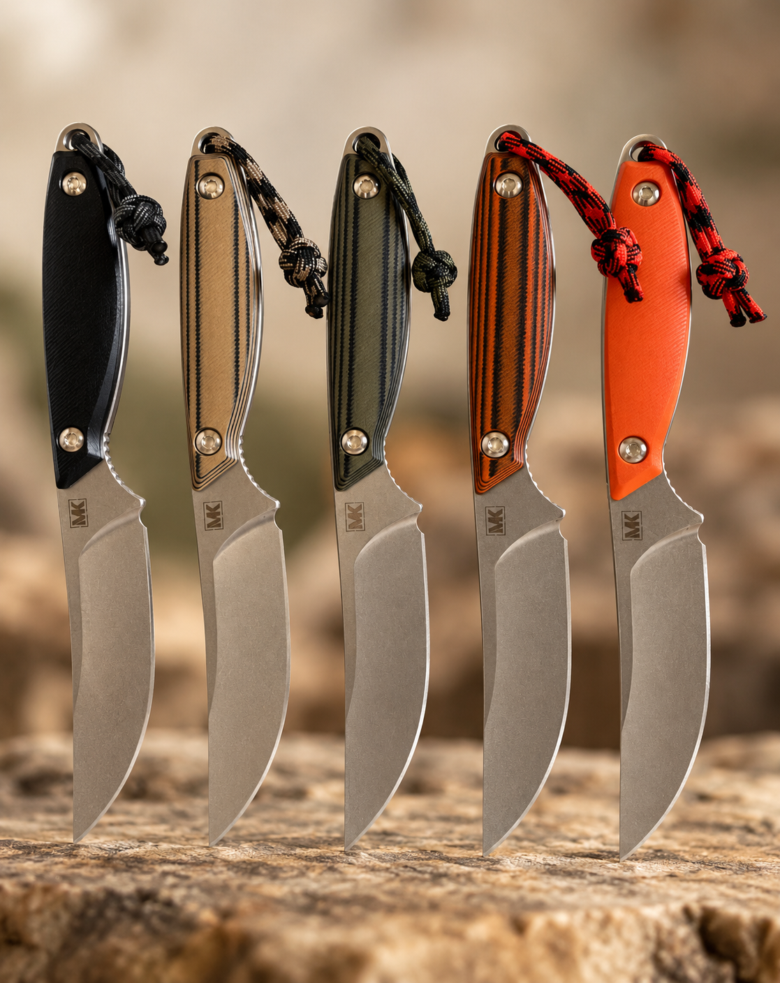 Five Stonewashed Knives in Warm Studio Light.png