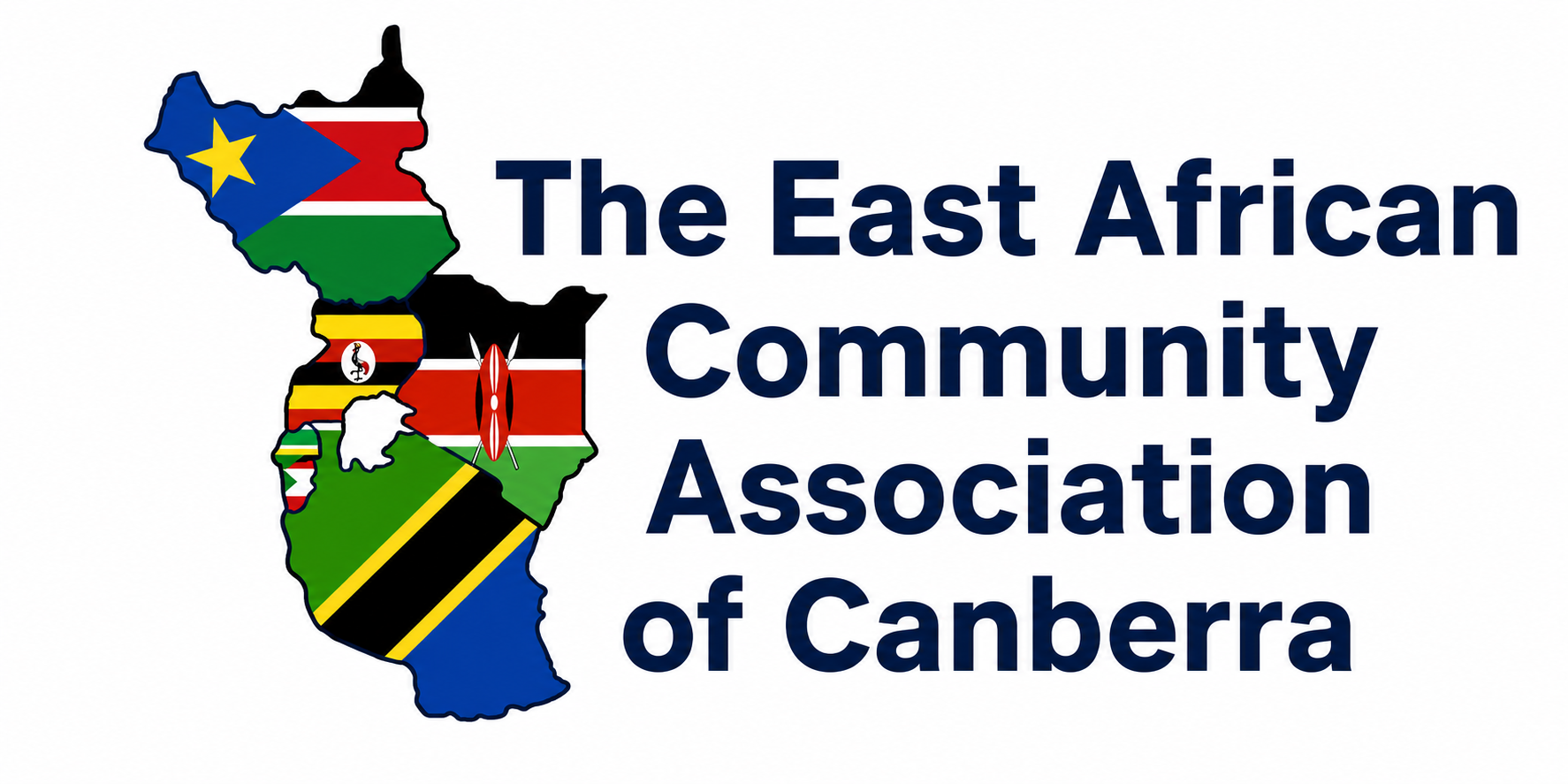 Map of Africa with countries' flags and the text "The East African Community of Canberra"