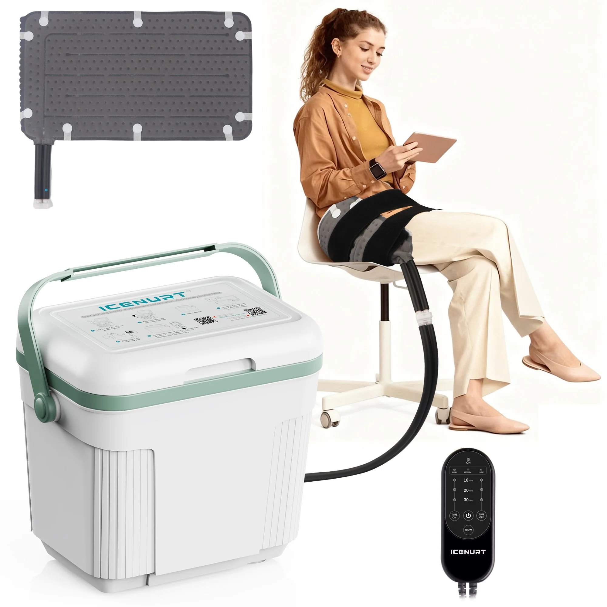 Programmable Timer Ice Machine for Hip & Back After Surgery | Cold Therapy Machine with Quiet Pump, 14H Cryotherapy Pain Relief w/ Hip Pad – for After Surgery & Sports Pain & Swelling