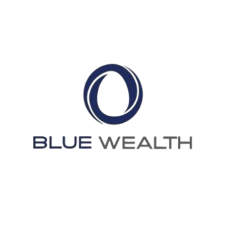 Logo of Blue Wealth featuring a stylized blue letter 'O' with digital elements and the words 'Blue Wealth' below.