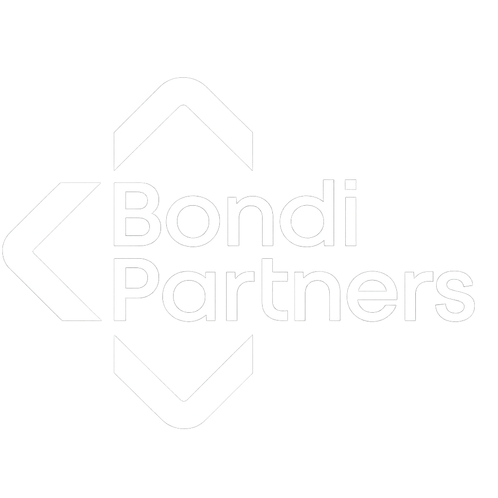 Black and white logo of Bondi Partners with geometric shapes surrounding the text.