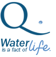 Logo of Q Water Life with the tagline 'is a fast of life'