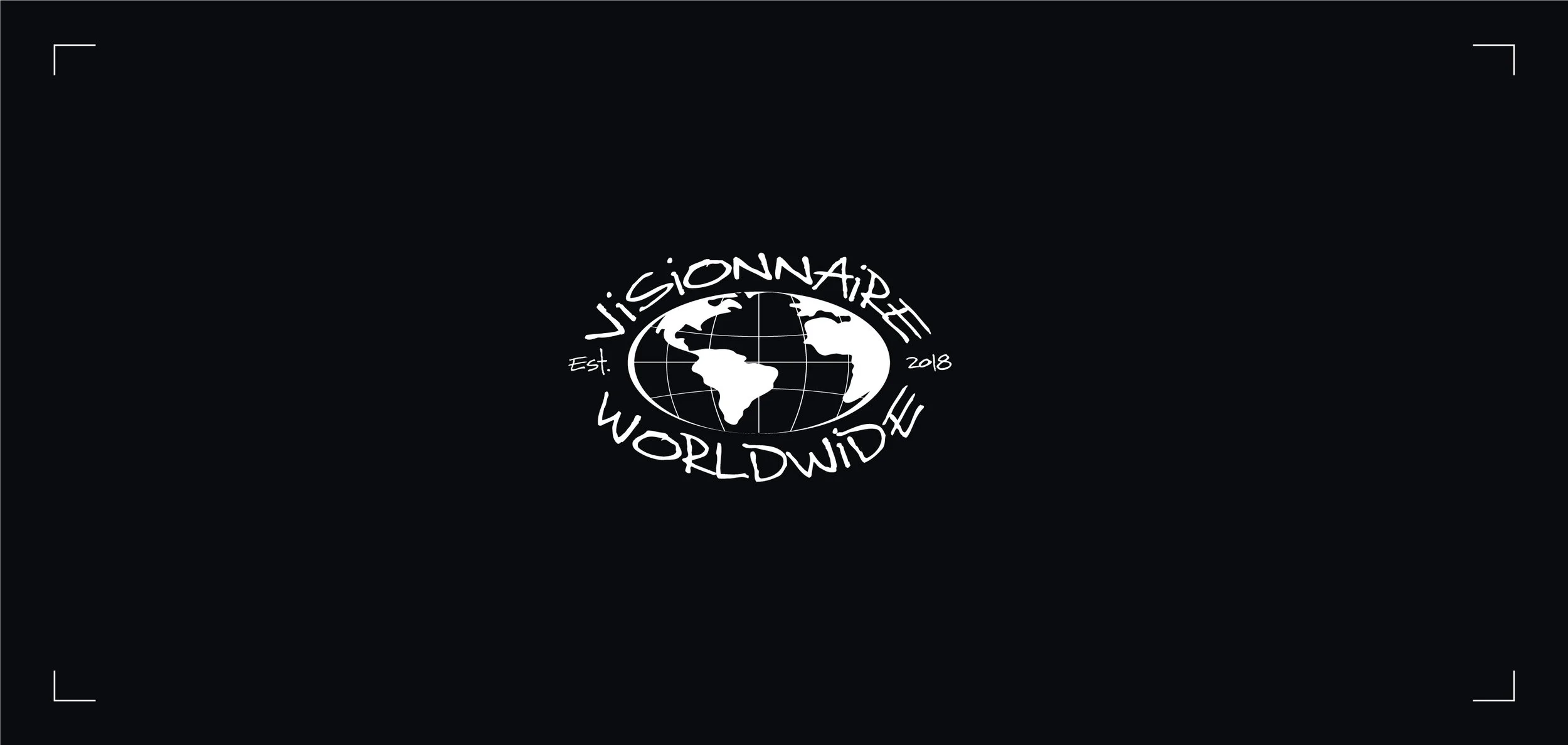 A black background with a white sketch of the earth in the center encircled by the words 'Vissionnairé Worldwide' and 'Est. 2018'.