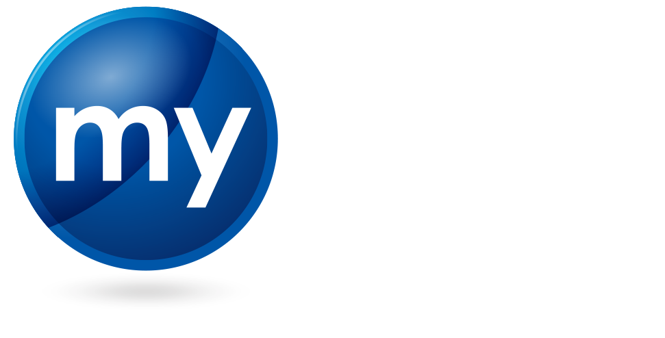 My vision is clear on a blue background, with the word "my" in white inside a blue circle and an arrow pointing to the right.