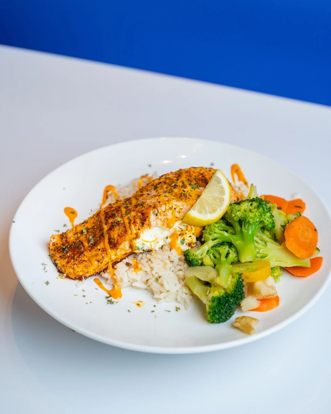 Stuffed salmon plate photographed for Chicken N' Waffles branding