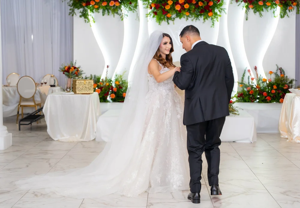 Bride and groom on the dance floor at their wedding