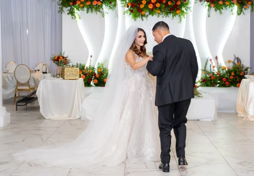 Bride and groom on the dance floor at their wedding