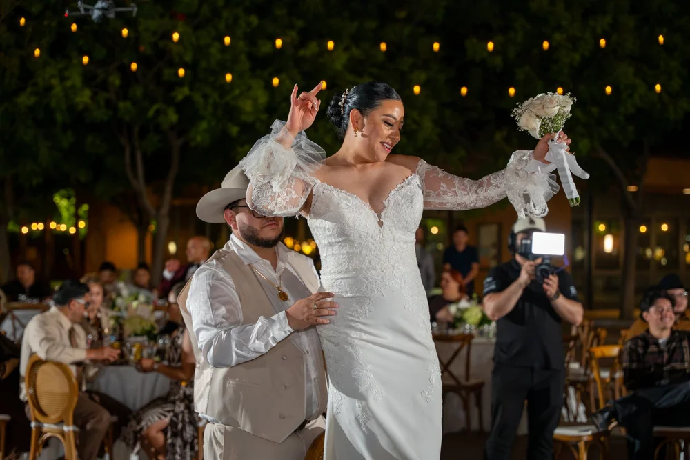 Bride and groom dancing together at their wedding
