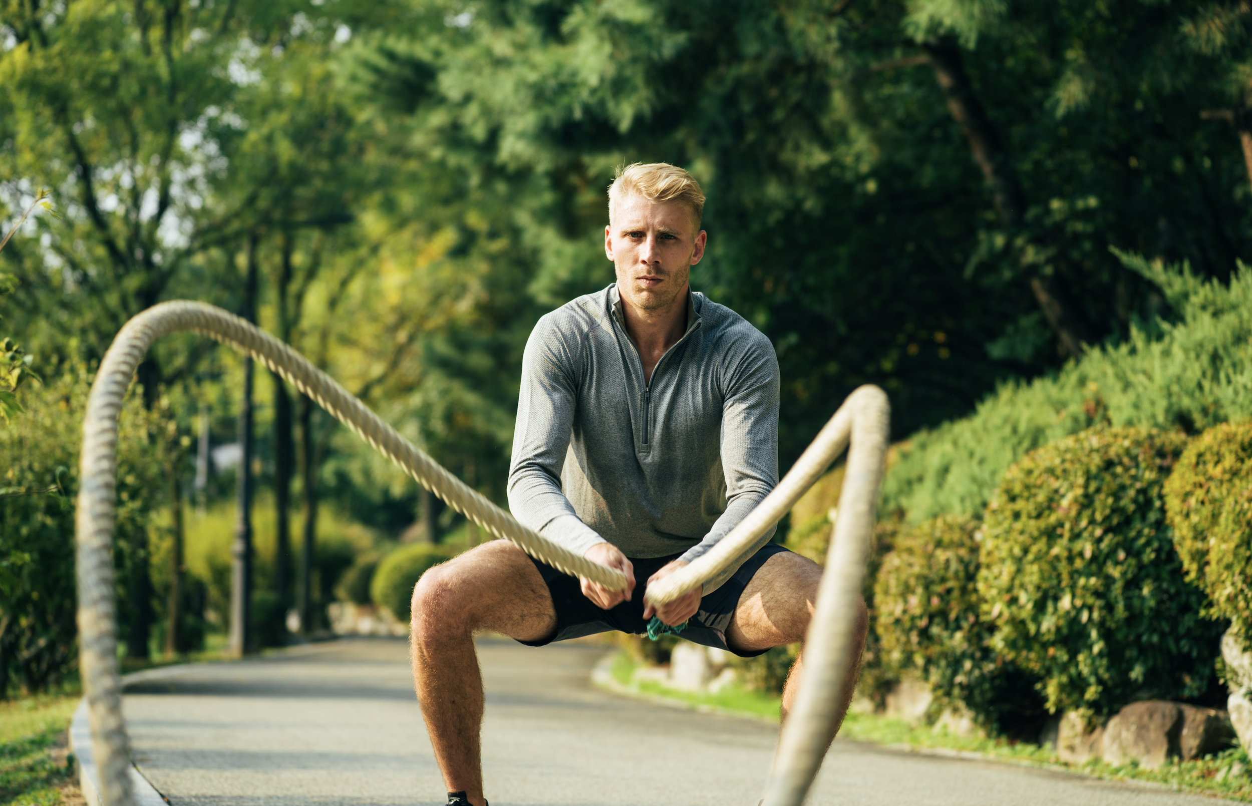 Dean Myers battle rope training outdoors near Namsan, Seoul