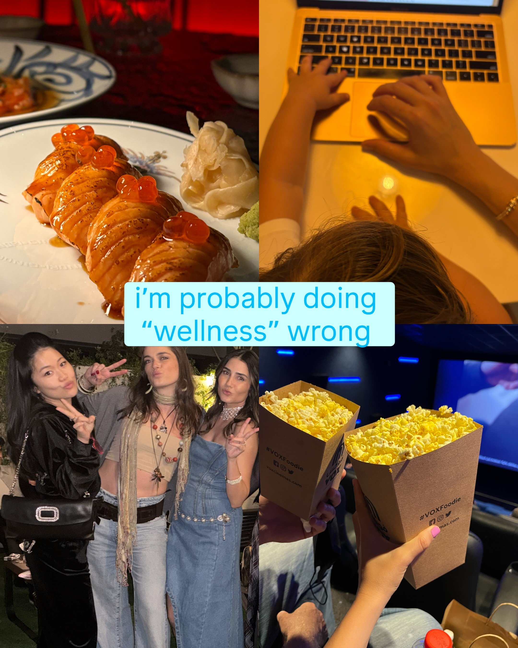 things i do that would prob get me cancelled in the wellness community 🚫 

choosing mornings in bed instead of working out 🏋️&zwj;♀️

indulging in one too many cravings bc I want to 👀🍪🍫

being weird on social media bc highkey we&rsquo;re forever