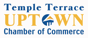 Logo of Temple Terrace Uptown Chamber of Commerce with blue and gold text