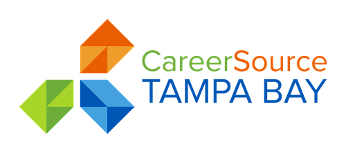 The logo for CareerSource Tampa Bay featuring a colorful geometric design with green, orange, and blue shapes, and text in green, orange, and blue reading 'CareerSource Tampa Bay.'