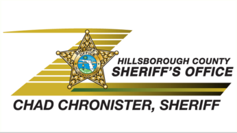 Logo of Hillsborough County Sheriff's Office with a gold star badge and blue emblem, and text indicating Sheriff Chad Chronister.