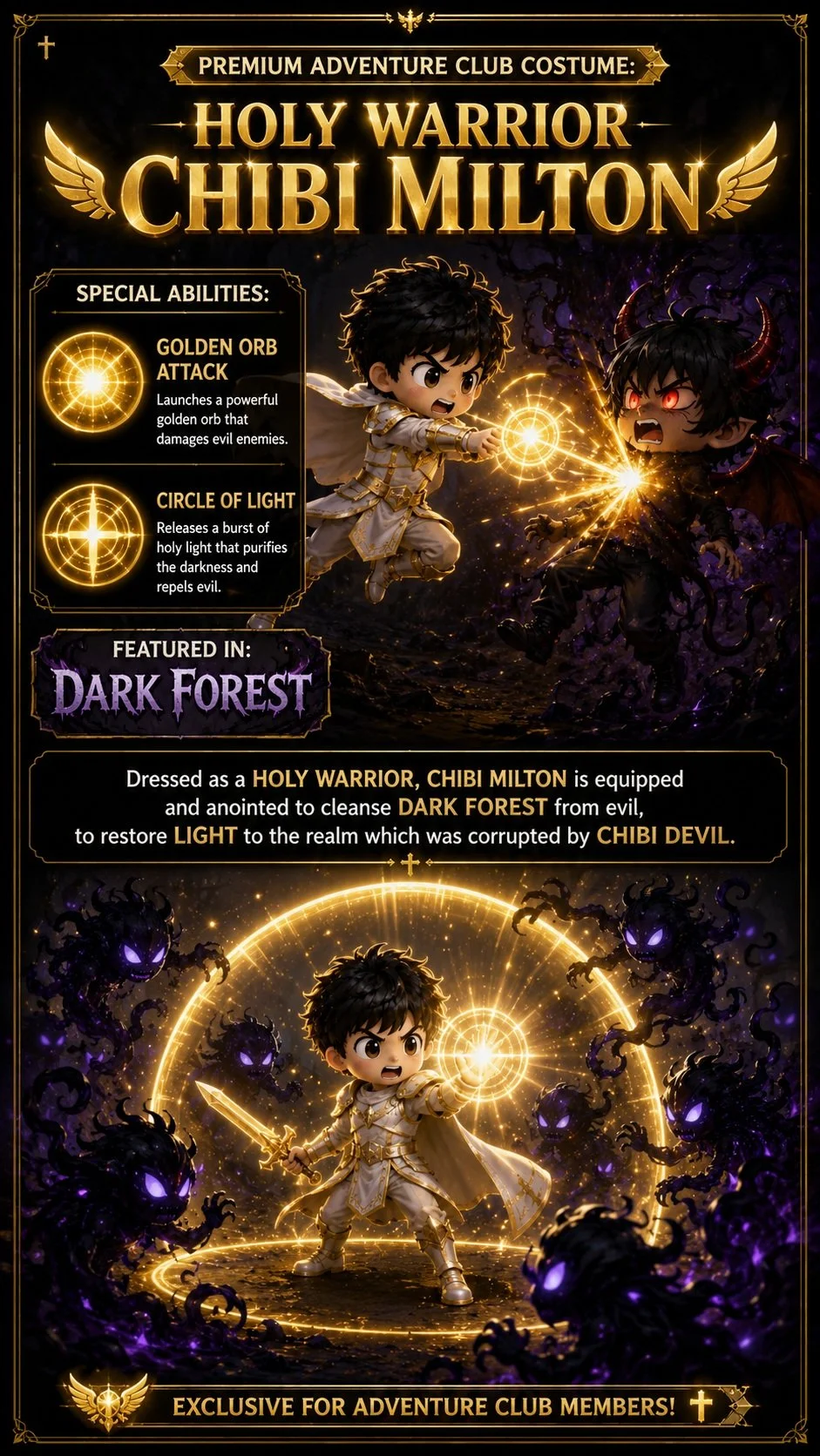 Holy Warrior Chibi Milton Circle of Light Premium Costume and Ability for Patreon Paid Members