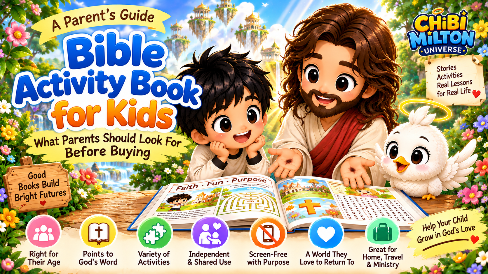 The overall aesthetic is joyful, welcoming, faith-filled, child-friendly, and highly polished, communicating that Bible learning can combine faith, fun, creativity, and meaningful engagement with God’s Word.